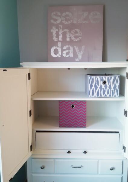 This armoire has been (re)claimed and styled for a teenager!